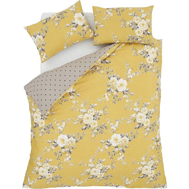 Canterbury Floral Reversible Double Duvet Cover Set with Pillowcases with Pillowcases - Ochre (King Duvet Cover + 2 Standard Pillowcases)