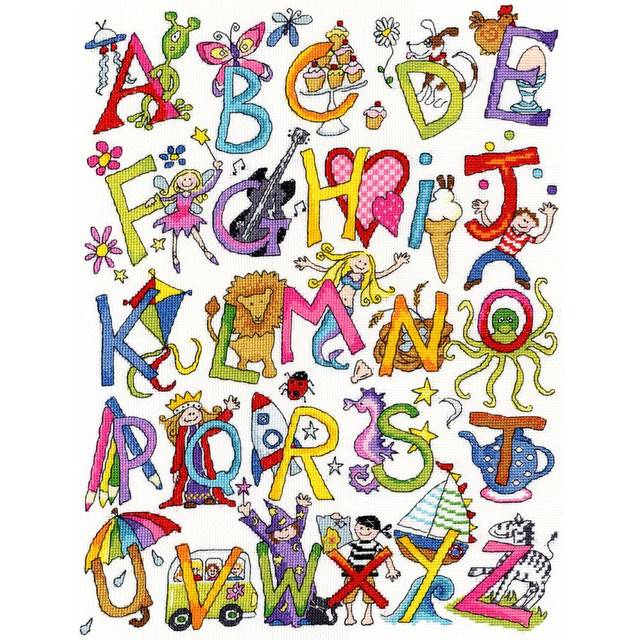 Bothy threads counted cross stitch kit "alphabet fun", 35x45cm, xjr8