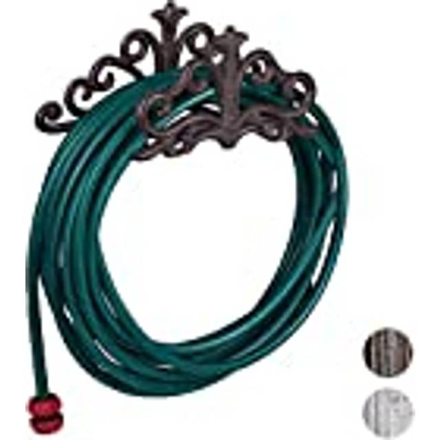 Relaxdays Wall-Mount Hose Reel, Antique Style, Garden Shed Storage Rack, Cast Iron, HxWxD 15x36x15 cm, Brown
