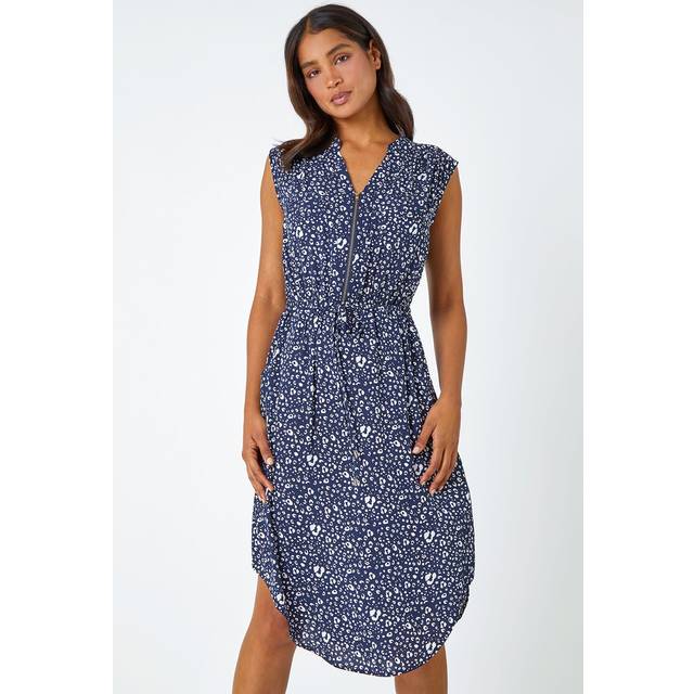Roman Womens Zip Detail Leopard Print Dress - Navy - Size 18 UK