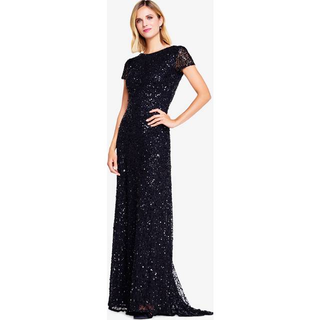Scoop Back Sequin Gown In Black - 4