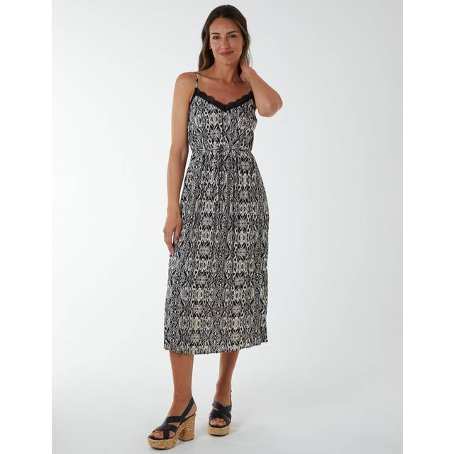 Blue Vanilla Womens Pleated Midi Slip Dress With Lace Trim - Black - Size 10 UK