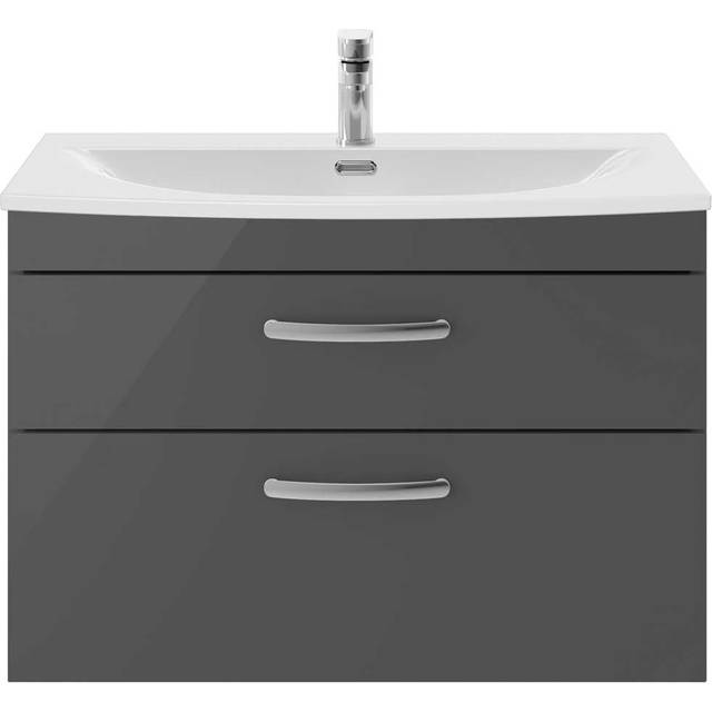 Nuie Athena 800 Wall Hung 2-drawer Vanity & Curved Basin - Gloss Grey, Grey