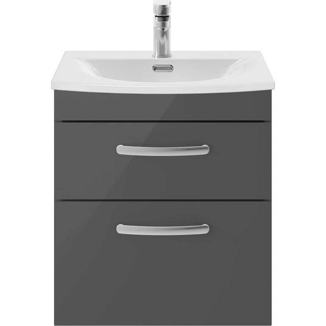 Nuie Athena 500 Wall Hung 2-drawer Vanity & Curved Basin - Gloss Grey, Grey