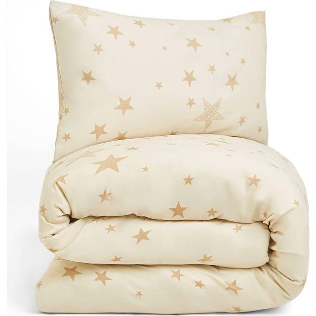 Dreamscene Textured Stars Duvet Set, Cream - Single - Natural