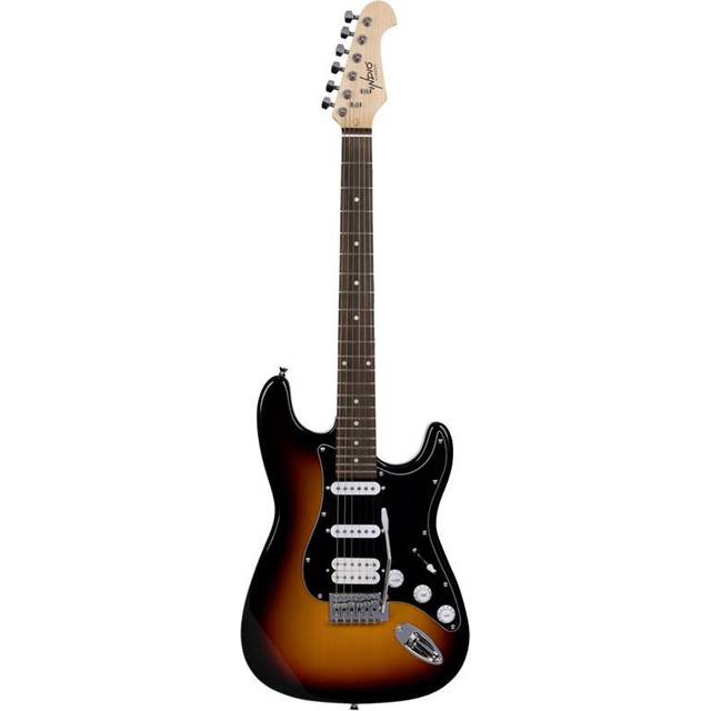 Indio by Monoprice Cali Classic HSS Electric Guitar with Gig Bag - Sunburst Body, Black Pickguard, Rosewood Fingerboard