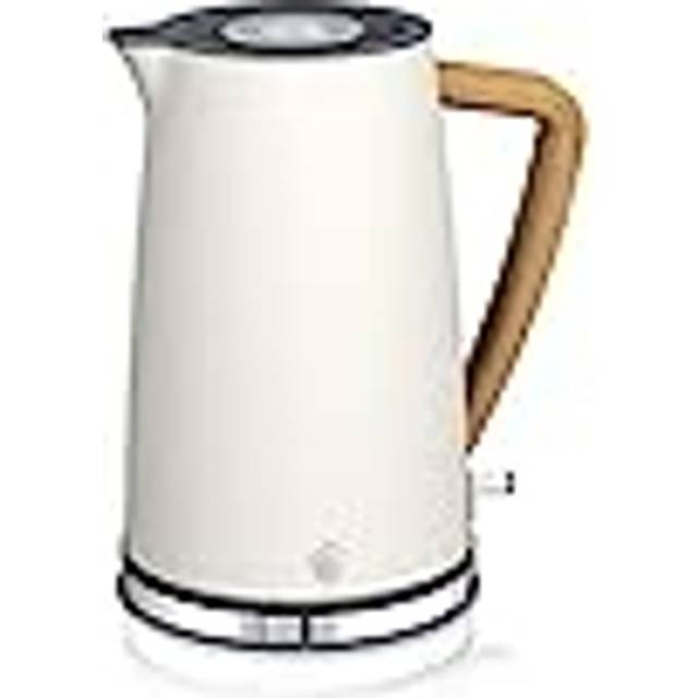 Swan Nordic ultra snabb elektrisk vattenkokare, sladdlös, modern design, 1,7 l, 2 200 W, trähandtag, automatisk avstängning, vit