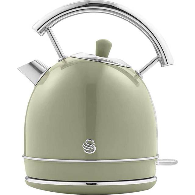 Swan Retro elektrisk vattenkokare 1,8 liter, vintagedesign, automatisk avstängning Strix-kontroll, trådlös, BPA-fritt rostfritt stål, 3 000 W, grön
