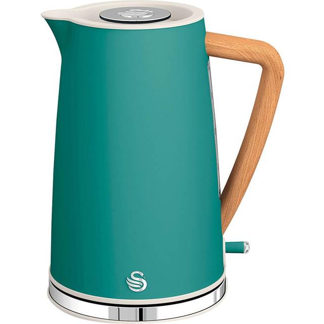 Swan Nordic ultra snabb elektrisk vattenkokare, sladdlös, modern design, 1,7 l, 2 200 W, trähandtag, automatisk avstängning, grön