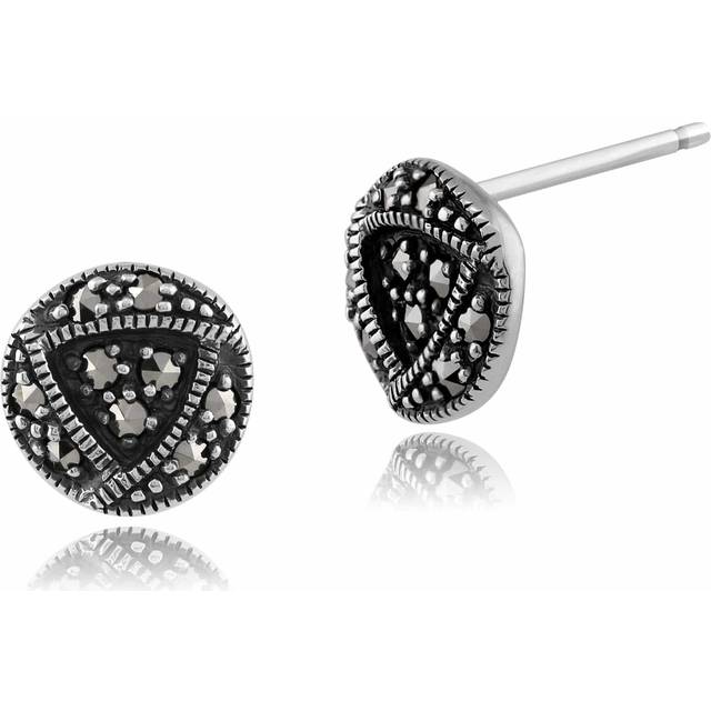 Rennie Mackintosh Round Marcasite Stud Earrings in 925 Sterling Silver