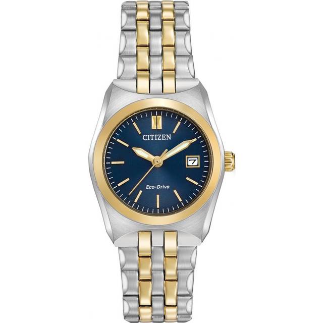 Citizen EW2294-53L Women's Eco-Drive Date Two Tone Bracelet Strap Watch, Gold/Silver/Blue