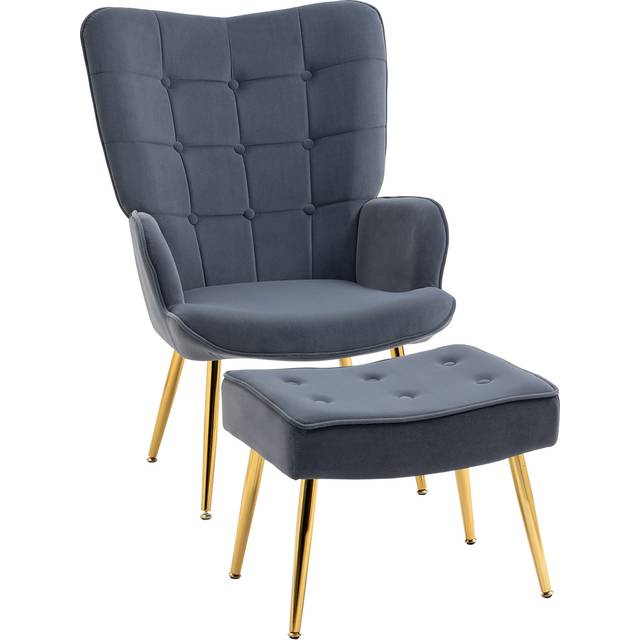 Upholstered Armchair With Footrest In Dark Grey | Wowcher