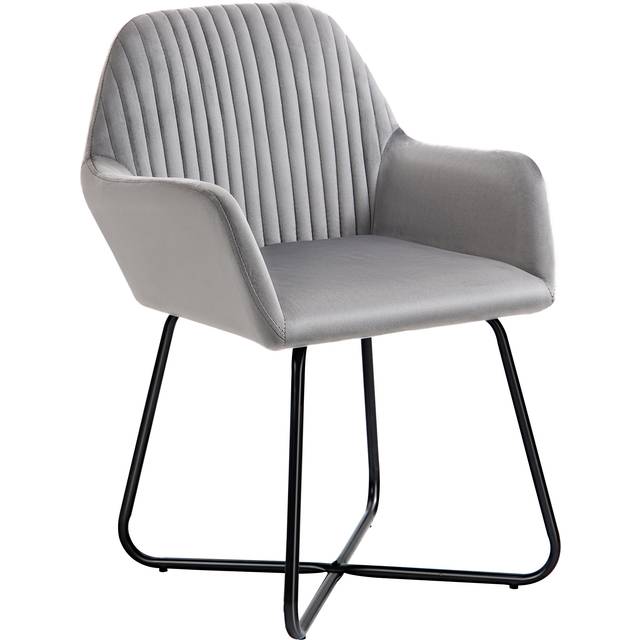 Modern Accent Chair Velvet-Feel Upholstered Lounge Armchair Metal Base Grey