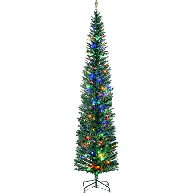 HOMCOM Artificial Pencil Christmas Tree with Lights Green 7.5ft