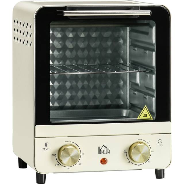 Homcom Convection Mini Oven, 15l Electric Oven & Grill W/ Adjustable Temperature, Timer, Baking Tray, Wire Rack, Crumb Tray, 1000w, Cream White
