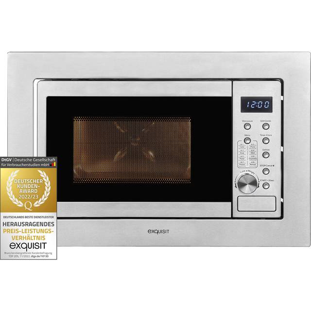 Exquisit inbyggd mikrovåg EMW20-DG-020 inox | 800 W effekt | 1 000 W grill | 8 bilmatlagningsprogram | roterande platta 27 cm | inbyggd enhet | rostfritt stål kök