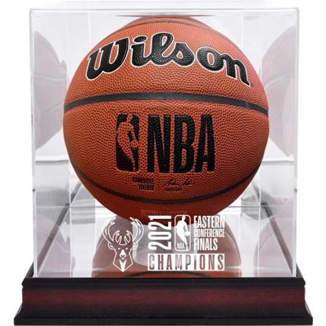 Milwaukee Bucks 2021 NBA Eastern Conference Champions Logo Mahogany Basketball Display Case with Mirrored Back