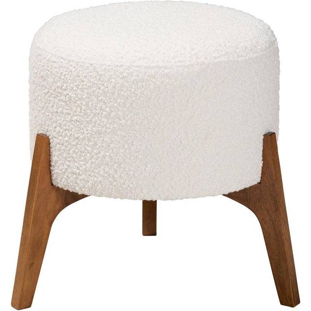 Baxton Studio Elkie Japandi Cream Boucle Fabric and Walnut Brown Finished Wood Ottoman Footstool