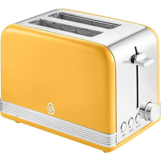 Swan Retro ST19010YELNY 2-skivors brödrostbrödrost, vintage design, 3 funktioner: upptining/uppvärmning/avbrytning, 6 roststegsregulatorer, rostfritt stål, gul, 815 W