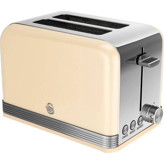 Swan Retro ST19010CNEU 2-skivors brödrostbrödrost, vintage design, 3 funktioner: upptiningning/uppvärmning/avbrytning, 6 roststegsregulatorer, rostfritt stål, kräm, 815 W