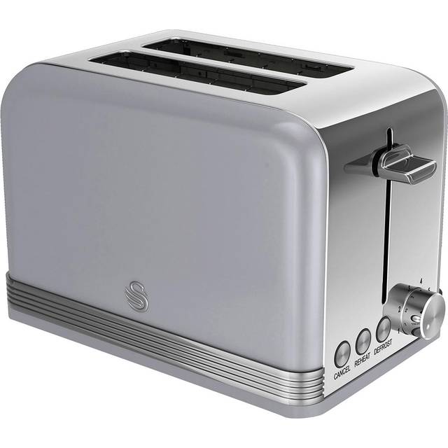 Swan Retro ST19010GRNY 2-skivors brödrostbrödrost, vintage design, 3 funktioner: upptiningning/uppvärmning/avbrytning, 6 roststegsregulatorer, rostfritt stål, grå, 815 W