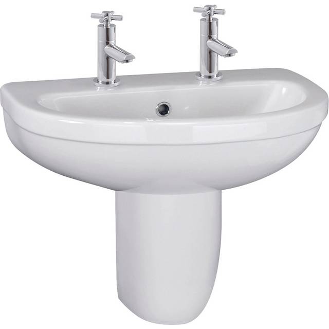 Nuie Ivo 550mm Basin 2TH & Semi Pedestal - White, White