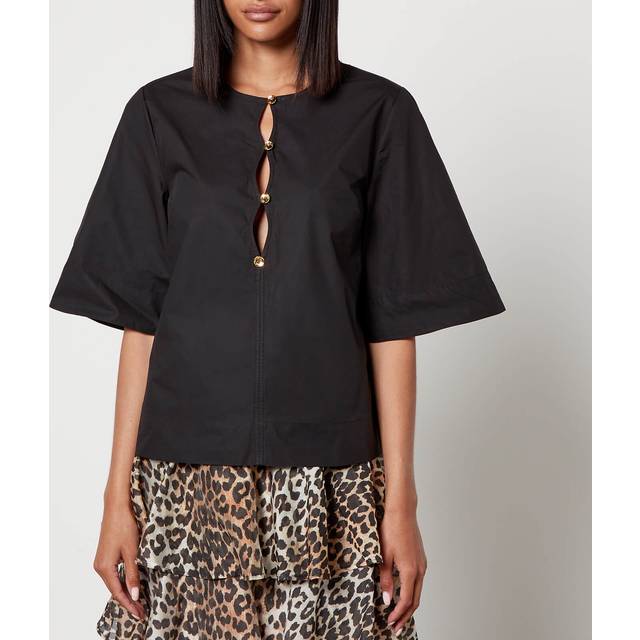Ganni Cotton-Poplin Blouse - EU 38/UK 10 - Black