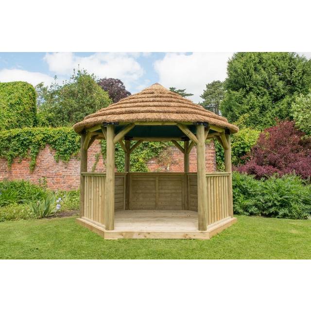 12'x10' (3.6x3.1m) Luxury Wooden Garden Gazebo with Thatched Roof - Seats up to 10 people