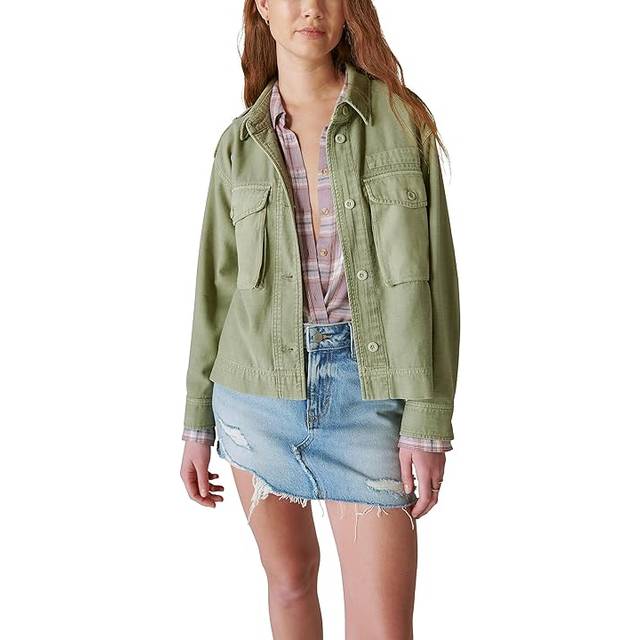 Lucky Brand Women's Cropped Twill Utility Jacket  Olive