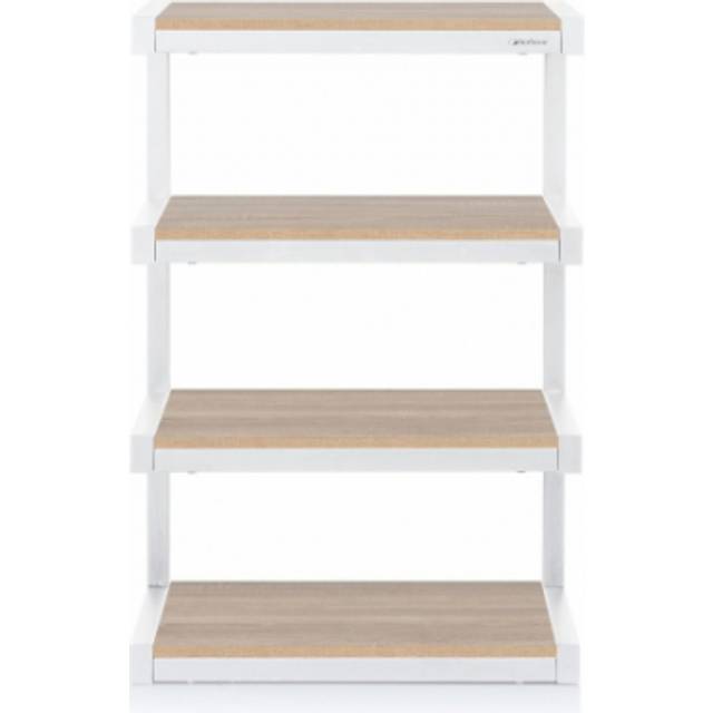 Norstone ESSE White With 4 Oak Shelves HiFi Rack Hi-Fi AV Furniture Stand