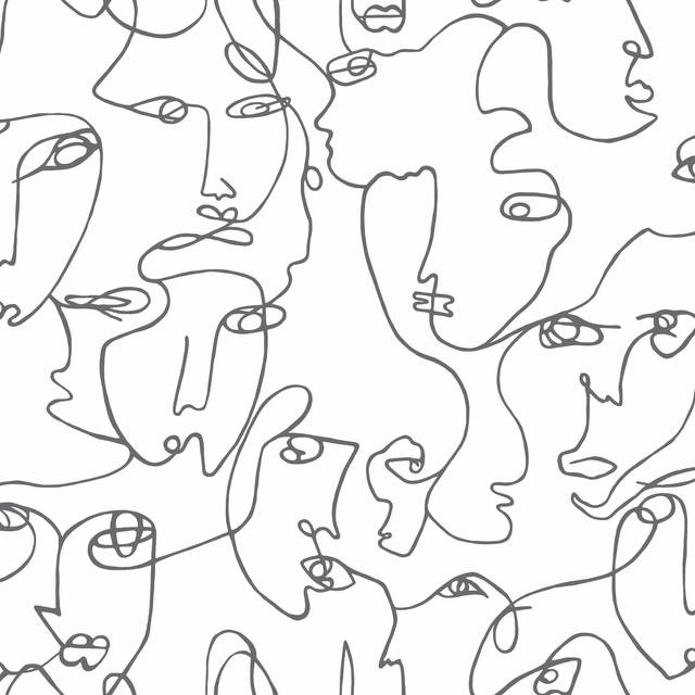 Holden Decor Abstract Faces Black and White Wallpaper - 53cm x 10.05cm