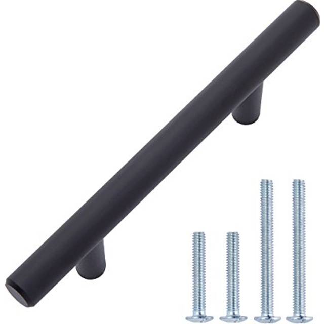 Amazon Basics Euro Bar Cabinet Handle (1/2-inch Diameter)  5.38 in Length (3 in Hole Center)  Flat Black  Pack of 10  AB1500-FB-10