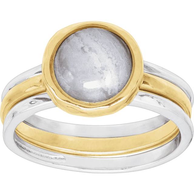 Silpada In Good Campanile Stack Rings w Natural Blue Lace Agate, Silver & Brass - 11