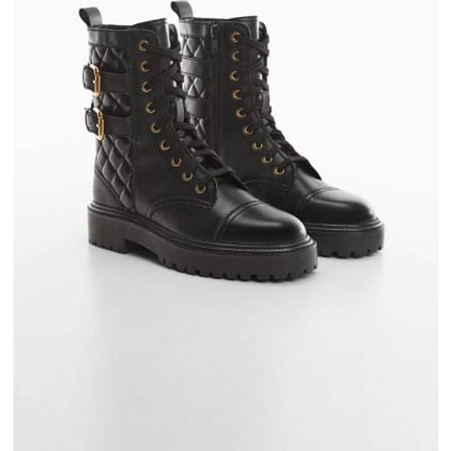 Mango Sierra Military Leather Ankle Boots - Black