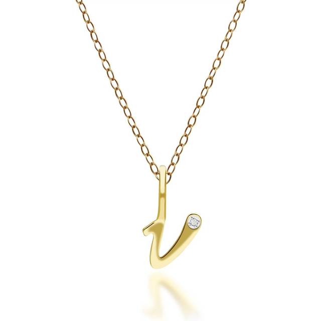 Alphabet Letter V Diamond pendant in 9ct Yellow Gold
