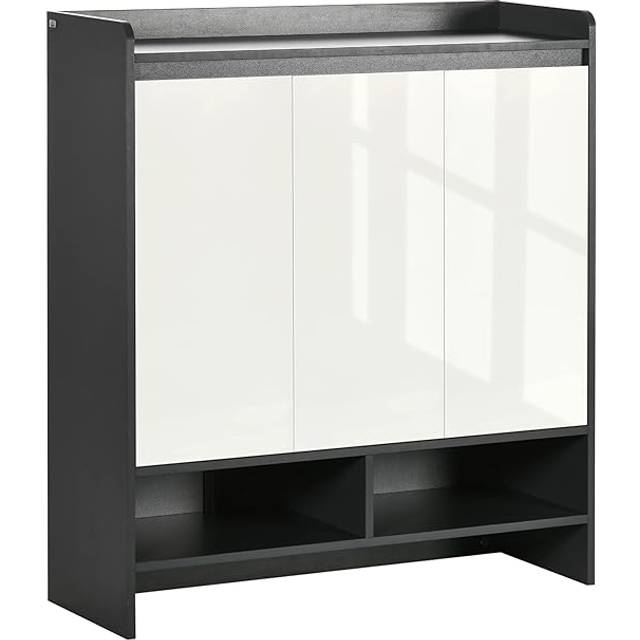 HOMCOM Modern Storage Cabinet With High Gloss White Doors For 24 Pairs Of Shoes, Grey