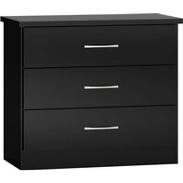 Nevada 3 Drawer Chest of Drawers in Black Gloss Finish Metal Runners Handles