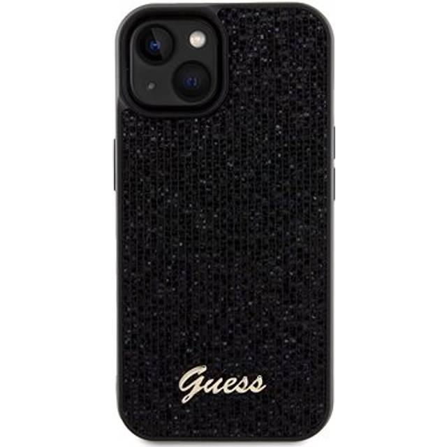 iPhone 15 Guess Disco Metal Script Logo Skal - Svart