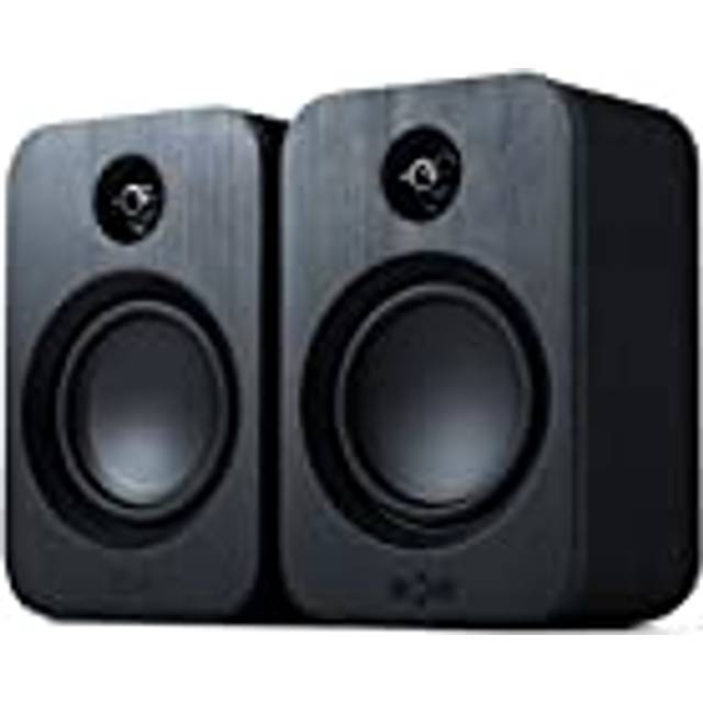 House of Marley Get Together Duo Bluetooth Bookshelf Speakers, Hållbart tillverkade, trådlösa skivspelarhögtalare, nätaggregat eller 25 timmars batteritid, AUX In, Amazon Exclusive Black Edition