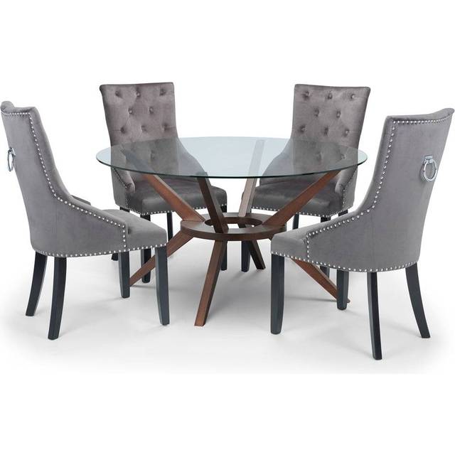 Julian Bowen Chelsea Large 140 Cm Round Glass Top Dining Table - Walnut