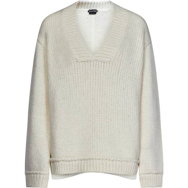 Tom Ford, V-neck Knitwear, female, Beige, L, Alpaca V-neck Jumper