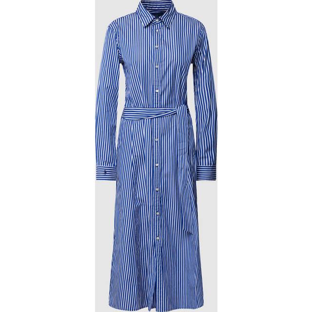 POLO RALPH LAUREN Belted Striped Cotton Shirtdress |Blå |34
