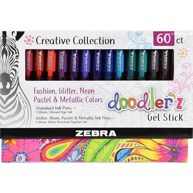 Zebra Pen ZEB41960 1.0 mm Doodlerz Gel Stick Pen, Assorted Color - Pack of 60