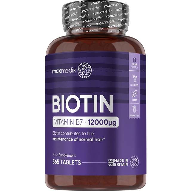 Biotin Tabletter - 12,000μg rent biotin för hår, hud och skäggväxt - 1 års förbrukning med 365 veganska tabletter - Vitamin B7 - Testat D-biotin (vitamin H) för kvinnor och män - Från WeightWorld
