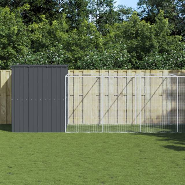 (anthracite, 214 x 661 x 181 cm) vidaXL Dog House Dog Kennel with Run Dog Cage Light Grey Galvanised Steel