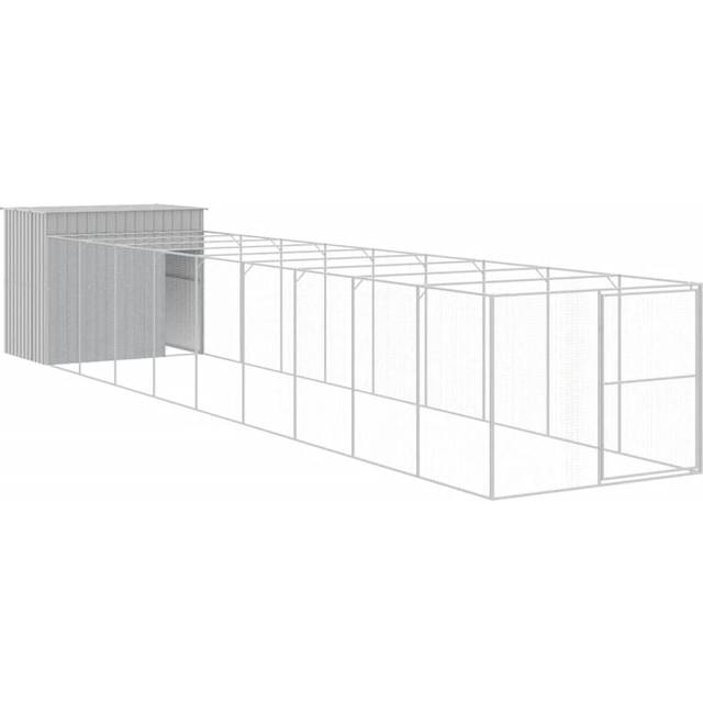 vidaXL Dog House with Run Light Grey 214x1069x181 cm Galvanised Steel