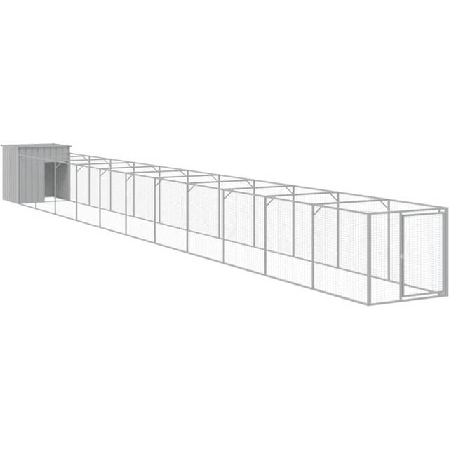 vidaXL Dog House with Run Light Grey 110x1221x110 cm Galvanised Steel
