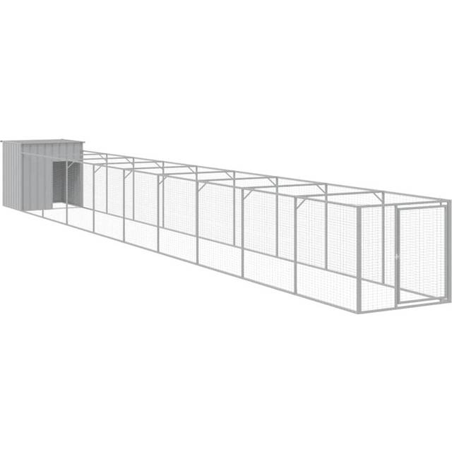 vidaXL Dog House with Run Light Grey 110x1017x110 cm Galvanised Steel