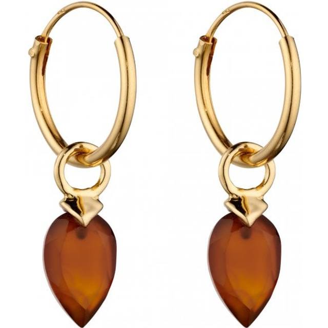 January Yellow Gold Plated Birthstone Chalcedony Stone Hoop Charm Earring Y2661