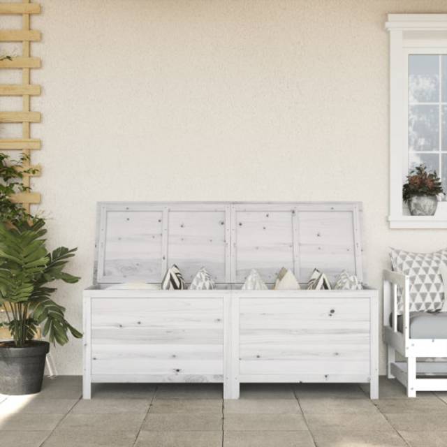 (white, 150 x 50 x 56.5 cm) vidaXL Garden Storage Box Outdoor Storage Chest Trunk Toy Box Solid Wood Fir